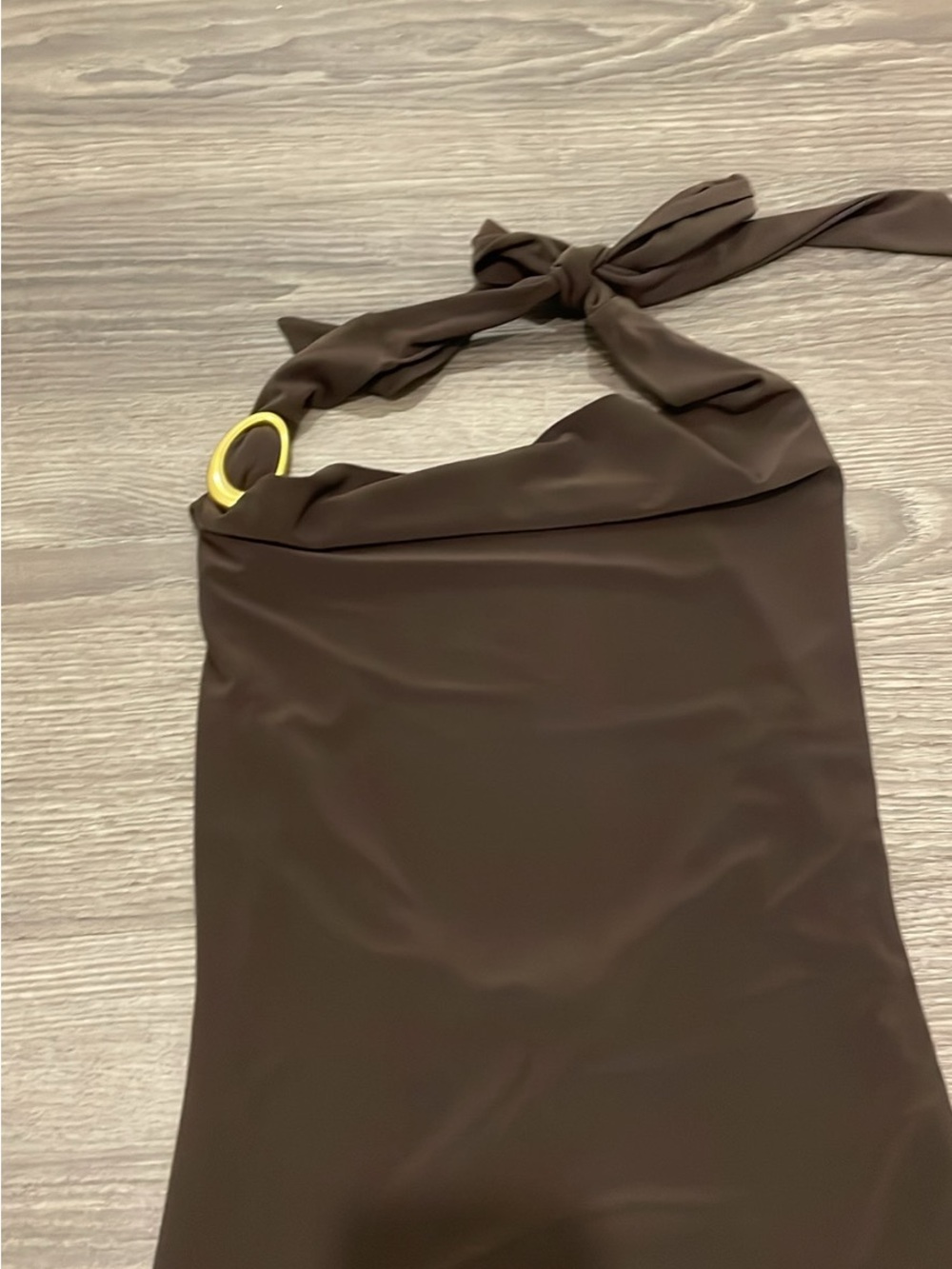 Aritzia Brown Halter Tank with Gold Ring Accent